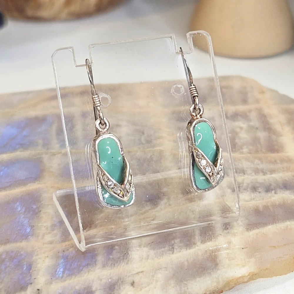 Flip Flop 925 Cz Earrings Sterling Silver Sandal Earrings